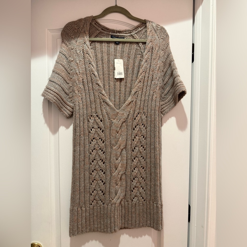 Banana Republic Brown Gray Marled Cable Tunic Sweater in Wool Alpaca Sz: L